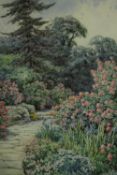 Lilian Stannard (British 1877-1944) watercolour, the Rhododendron Walk in an old garden in