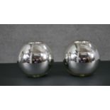 A pair of Art Deco silver mercury style blown glass globe vases. H.18 W.19cm (Largest)