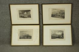 Four framed and glazed 19th century engravings of famous places. H.40 W.53cm. each.