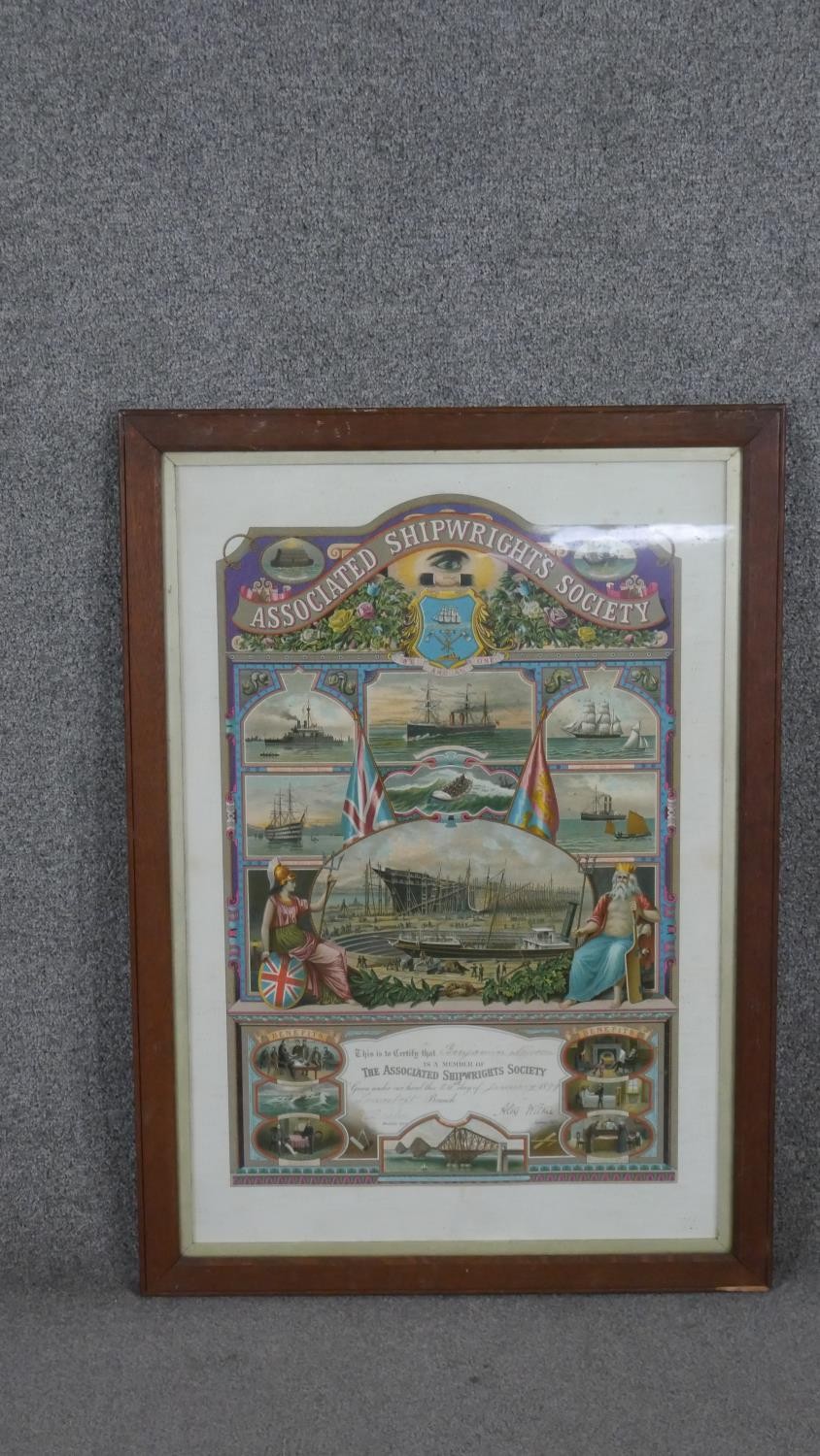 A late Victorian Associated Shipwrights Society certificate, awarded to Benjamin Newson by the - Image 2 of 7