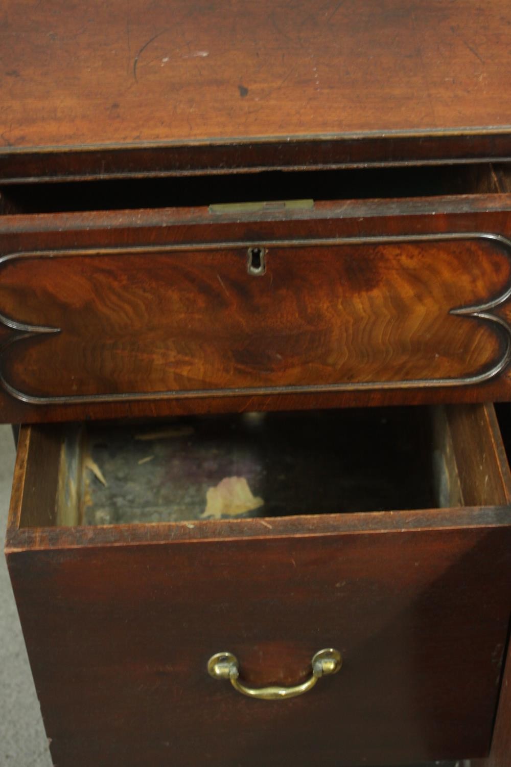 A Regency mahogany bow fronted pedestal sideboard, the central drawer fitted for cutlery, flanked by - Image 5 of 7