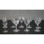 A collection of nine 19th and early 20th century petal faceted glass stemmed drinking glasses,