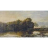 Sir Alfred East, ARA, British (1849 - 1913) - a 19th century oil on canvas of a lake scene at