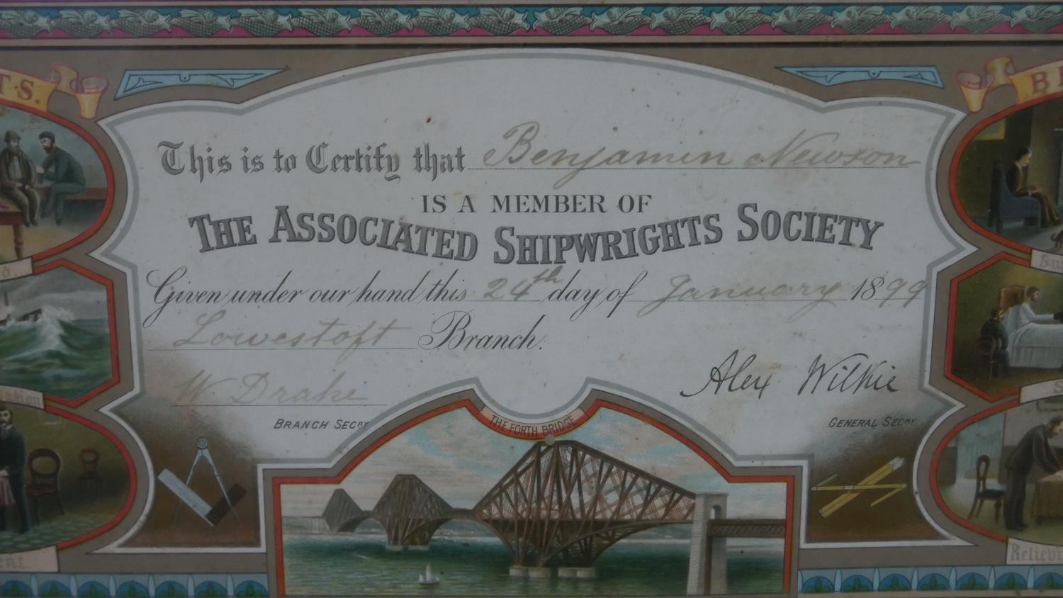 A late Victorian Associated Shipwrights Society certificate, awarded to Benjamin Newson by the - Image 6 of 7