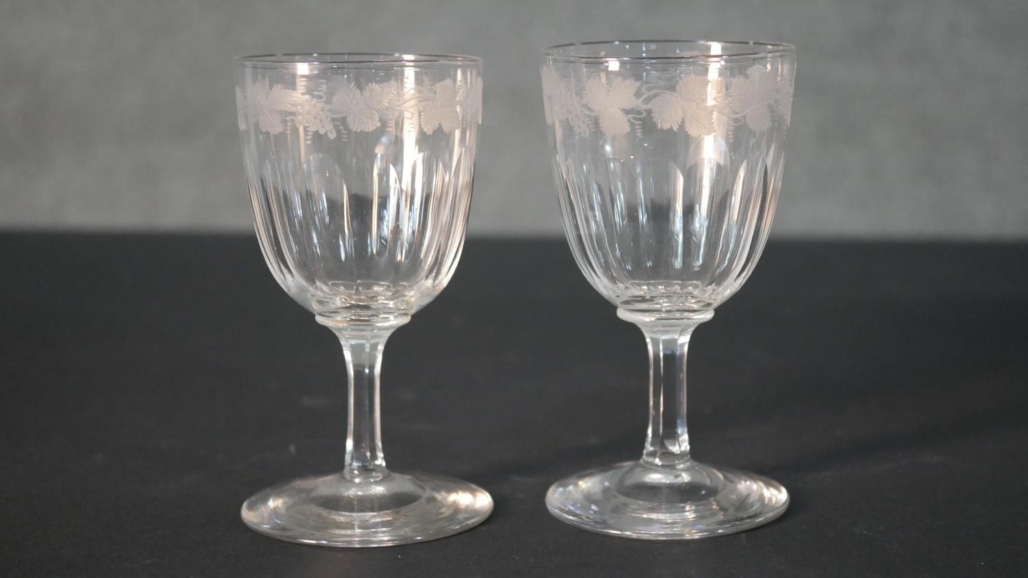 A collection of eight 19th and early 20th century etched drinking glass, each with a different - Image 3 of 5