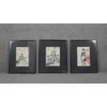 Three framed and glazed 19th century Japanese woodblock prints. H.59 W.47cm