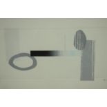 A framed and glazed 20th century abstract embossed lithograph, monogrammed KLB. H.49 W.66cm.