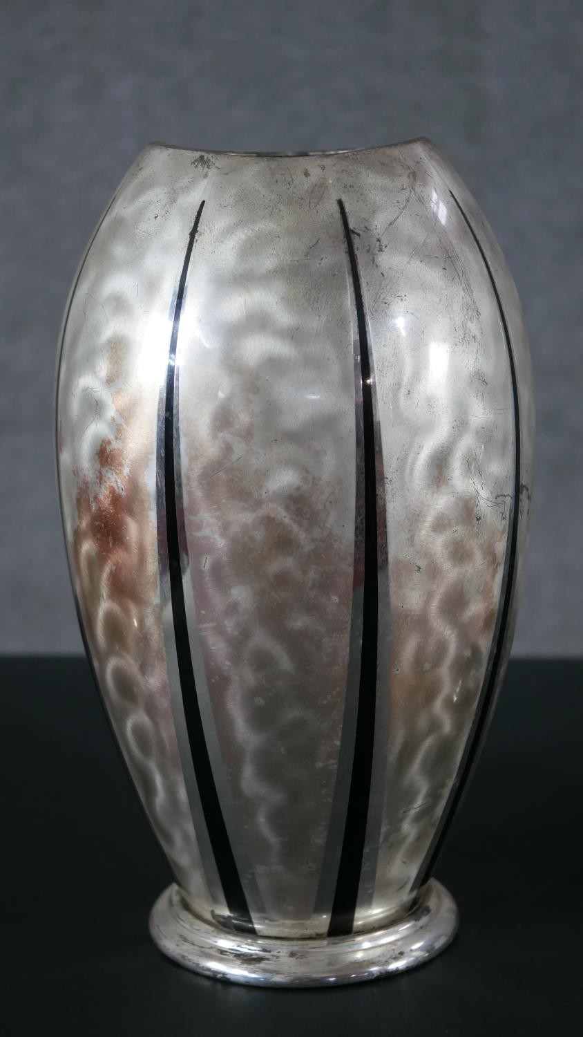 A collection of Art Deco Ikora silver plated pieces by WMF, three vases of various sizes with - Image 2 of 6