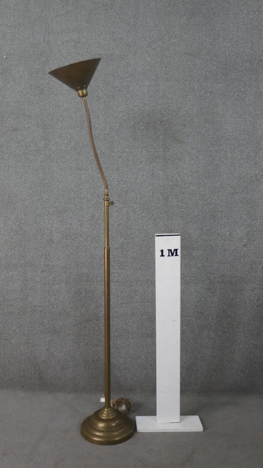 A Laura Ashley brass adjustable floor lamp with conical shade. H.174 Diam.37cm - Image 2 of 6