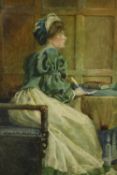 A. Gilbert (late 19th/early 20th century British), lady writing at a table, watercolour, signed