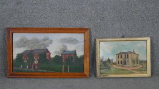 British School, an oil on panel and an oil on board depicting Victorian or Edwardian houses,