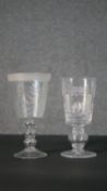 Two etched glass rummers. One engraved for the Queens Jubilee 1952-1977, with star cut base, the