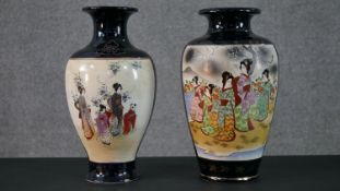 Two early 20th century hand painted and gilded Japanese Satsuma vases with Geisha girl design and