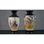 Two early 20th century hand painted and gilded Japanese Satsuma vases with Geisha girl design and