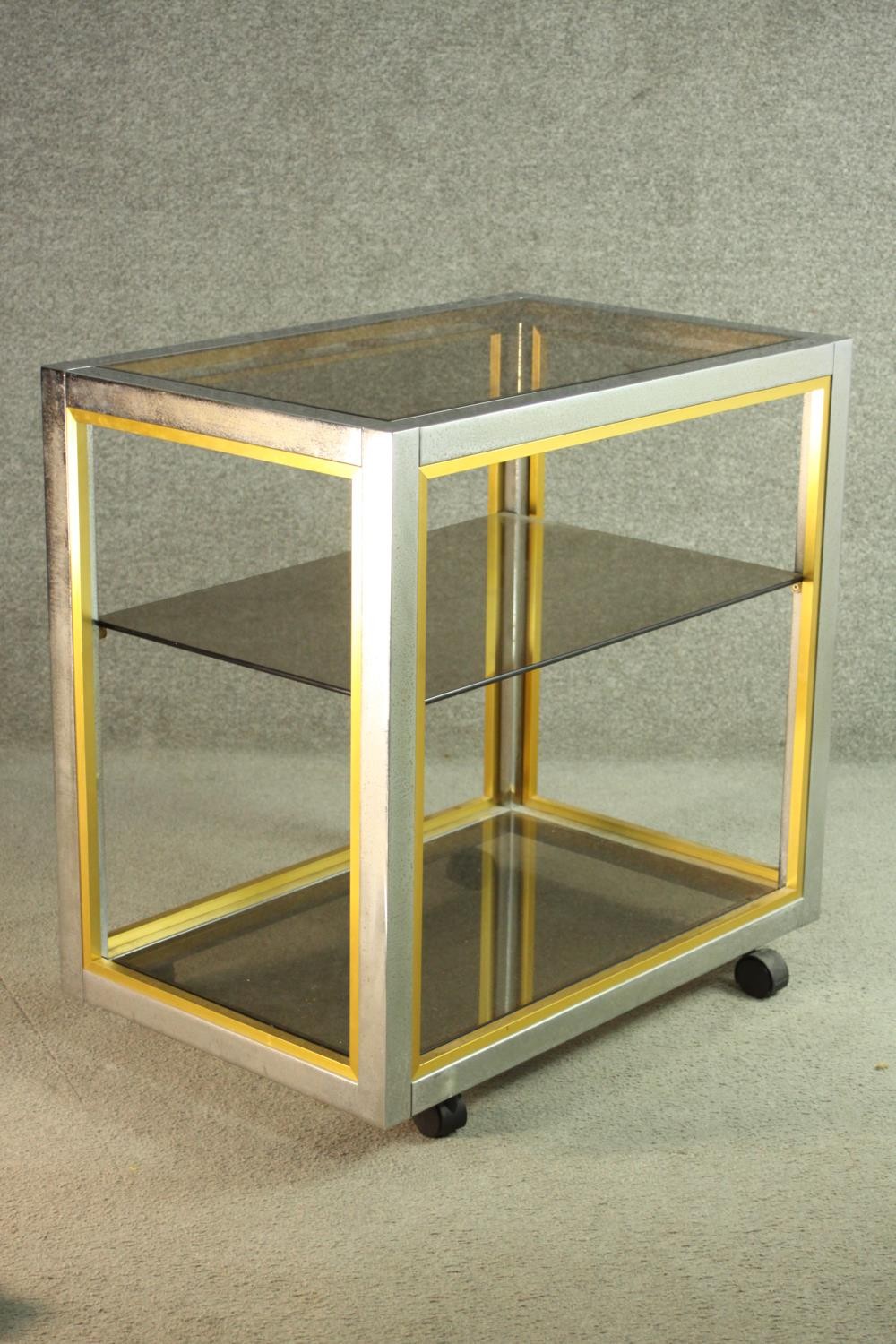Manner of Janetti, a 1970's trolley, with a tinted glass coffee top and undertiers on a chrome and - Image 3 of 5