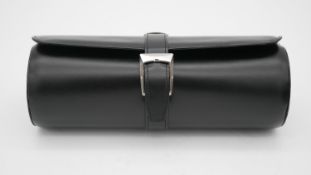 A Limited Edition CARTIER, Paris black leather suede lined roll watch case with Cartier box. H.8 W.