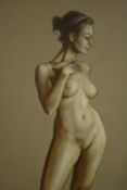 Paul S. Brown (American, b. 1967), a standing female nude oil on canvas, study for Candour, signed