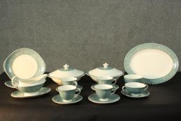 A Royal Doulton 'Cascade' pattern part four person tea and dinner service. Includes, gravy boat, two