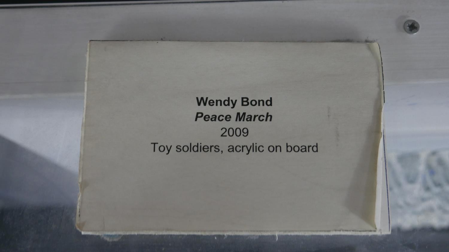 Wendy Bond, 'Peace March', toy soldiers, acrylic on board, signed, dated 2009, label verso. H.56 W. - Image 4 of 10