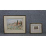 Two framed and glazed watercolours of landscapes. One indistinctly signed. H.46 W.56cm
