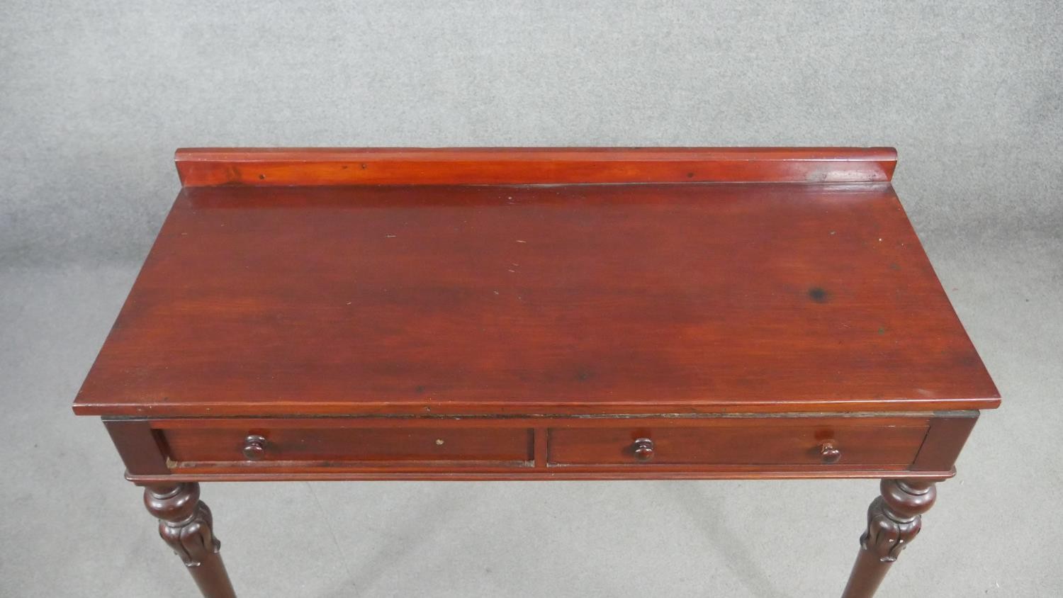 A Victorian mahogany side table, with a gallery back above two short frieze drawers, on carved and - Image 6 of 8