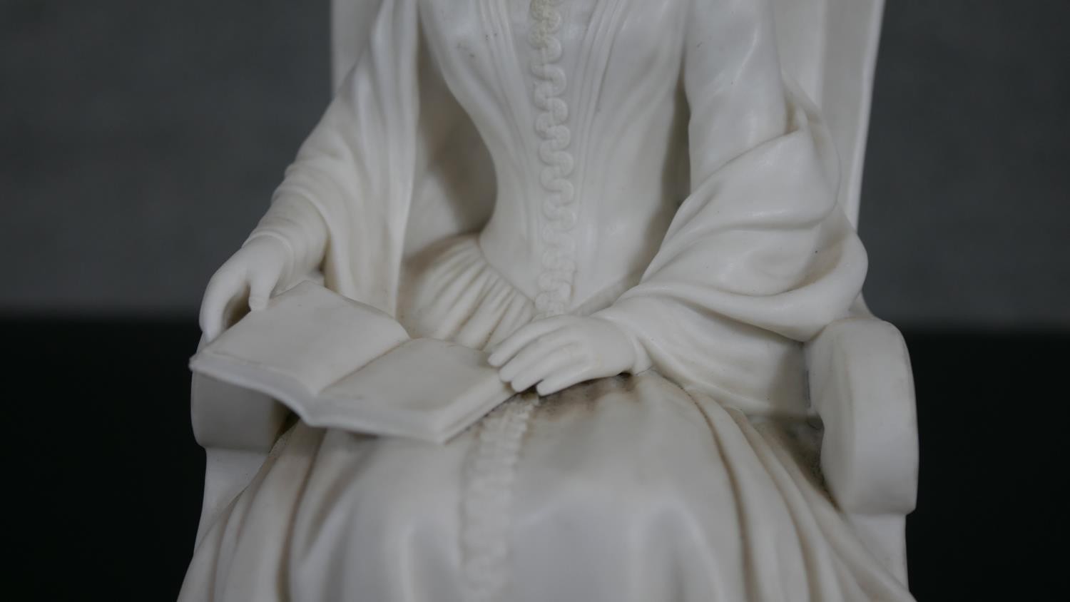 A Minton Parian ware model of an elderly lady seated in an armchair, a book open on her lap. - Image 6 of 8