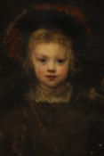After Rembrandt van Rijn (1606 - 1669) - a gilt framed oil on canvas of Titus by Irene Begbie