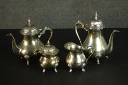 A silver plate four piece tea and coffee set with gadrooned design. H.21cm. (Largest)