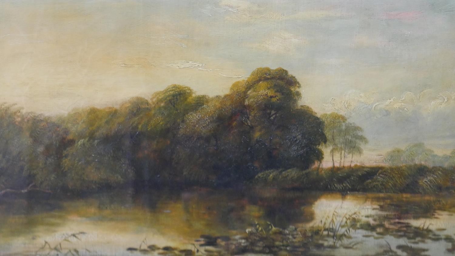 Sir Alfred East, ARA, British (1849 - 1913) - a 19th century oil on canvas of a lake scene at