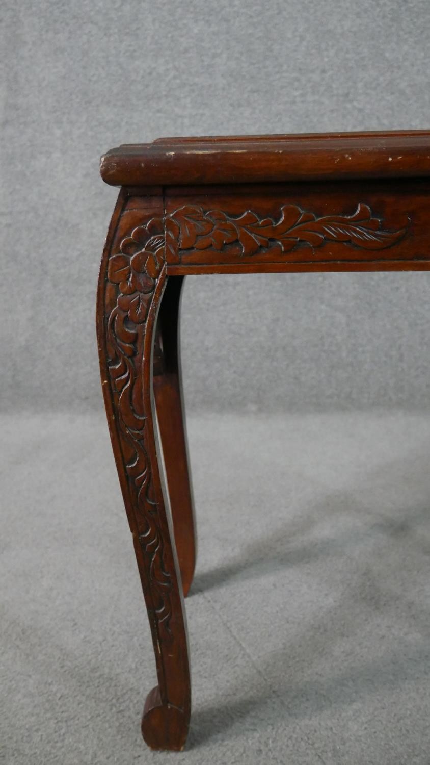 A nest to two Chinese hardwood occasional tables, with carved figural scenes to the top, on - Image 8 of 10