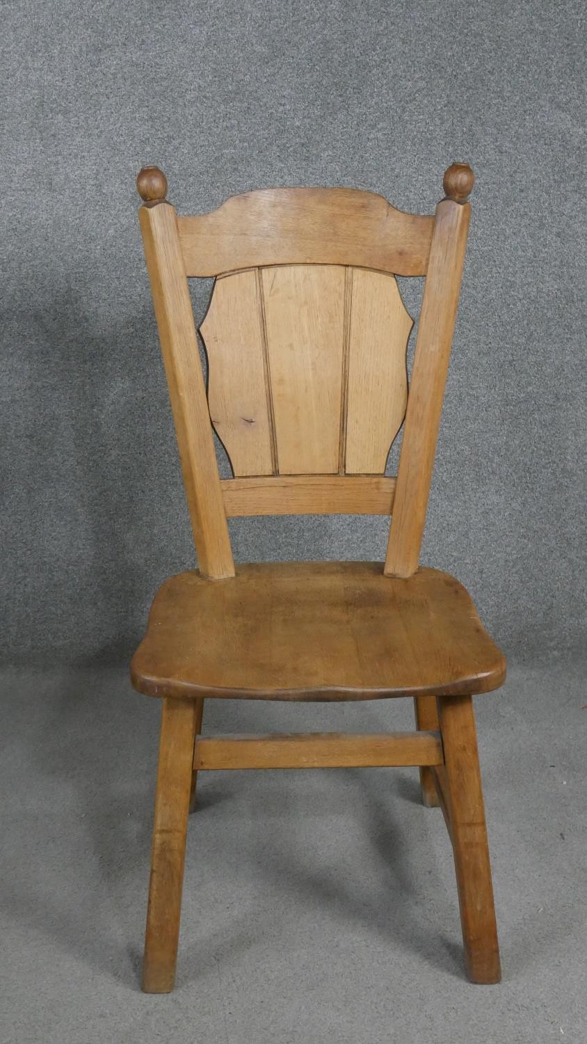 A set of six oak dining chairs, the shaped plank back, over a solid seat, on splayed square - Image 3 of 6