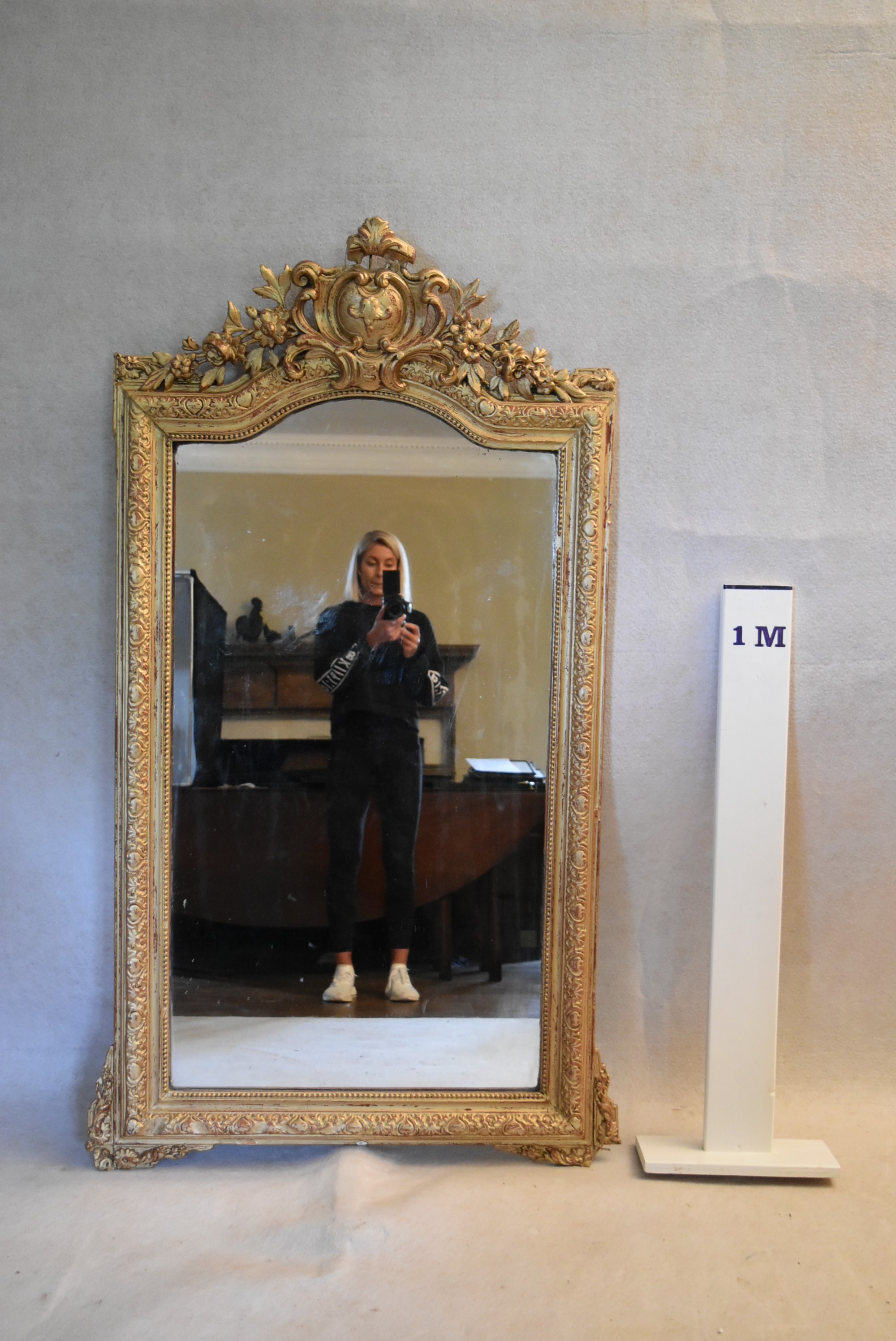 A 19th century overmantel or pier mirror in a gold painted foliate gesso frame. H.153 W.92cm - Image 2 of 6