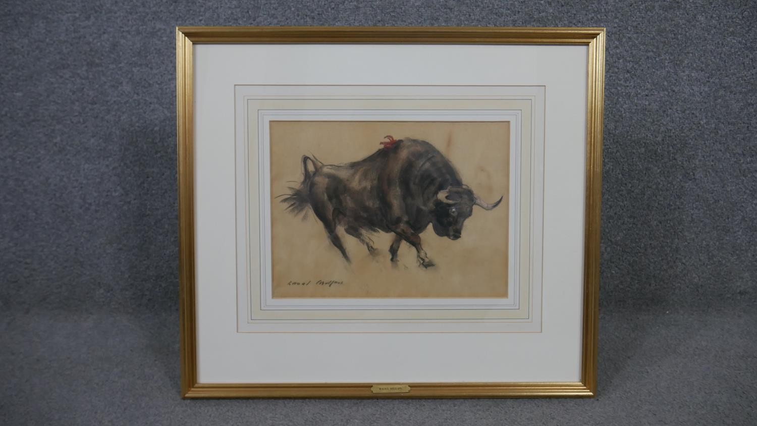 Raoul Millais, British (1901 - 1999), pastel on paper, 'Fighting Bull', signed, name plaque and - Image 2 of 10