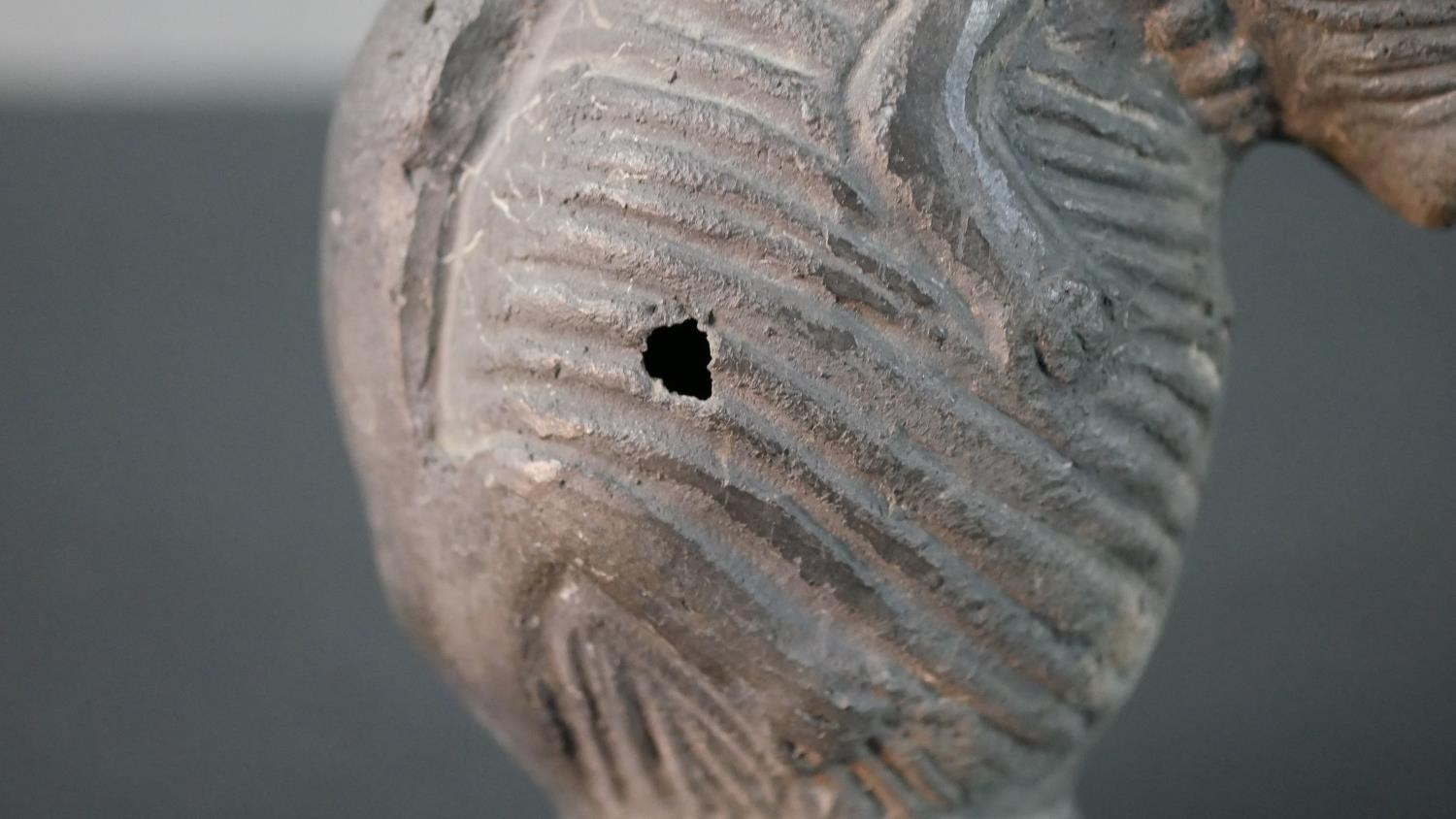 A pre-Colombian style clay vase in the form of an armadillo with relief design. H.16 W.11cm - Image 4 of 7