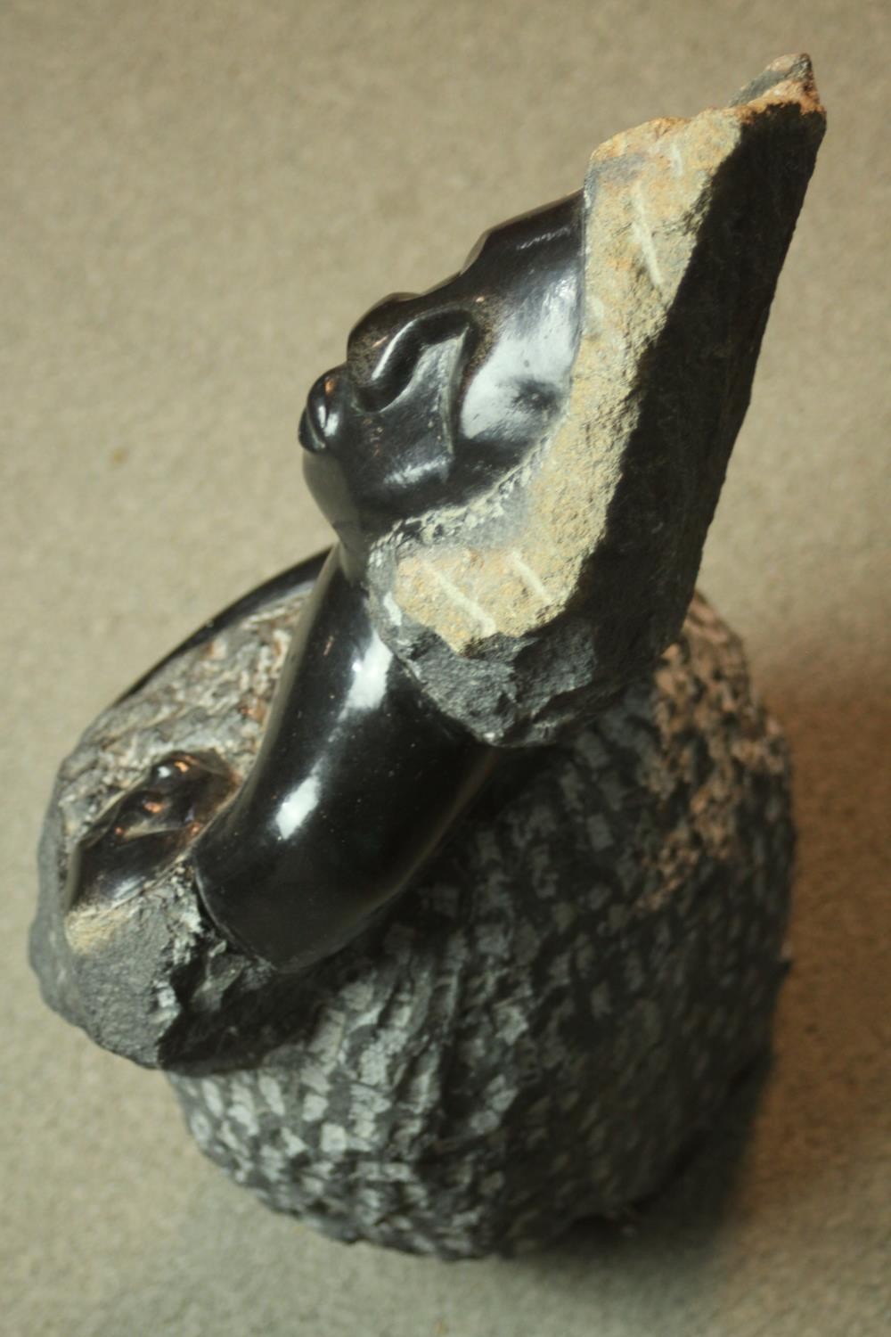 A Zimbabwean School carved soapstone sculpture of a mother and child. Unsigned. H.50cm. - Image 7 of 7