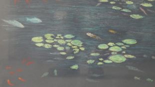 A framed and glazed pastel on paper of ornamental fish pool in the Zhuo Zheng Yuan garden,