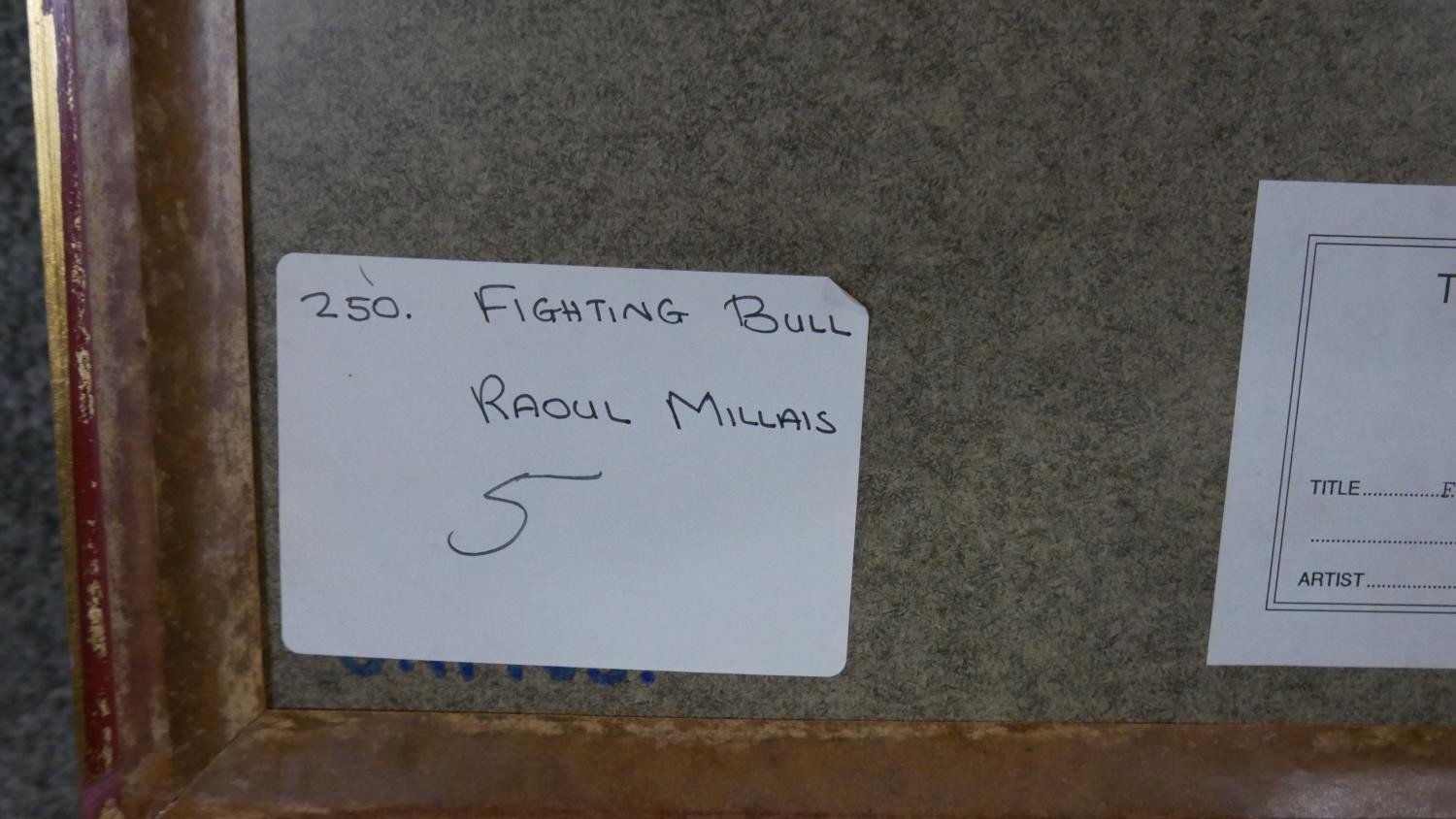 Raoul Millais, British (1901 - 1999), pastel on paper, 'Fighting Bull', signed, name plaque and - Image 10 of 10