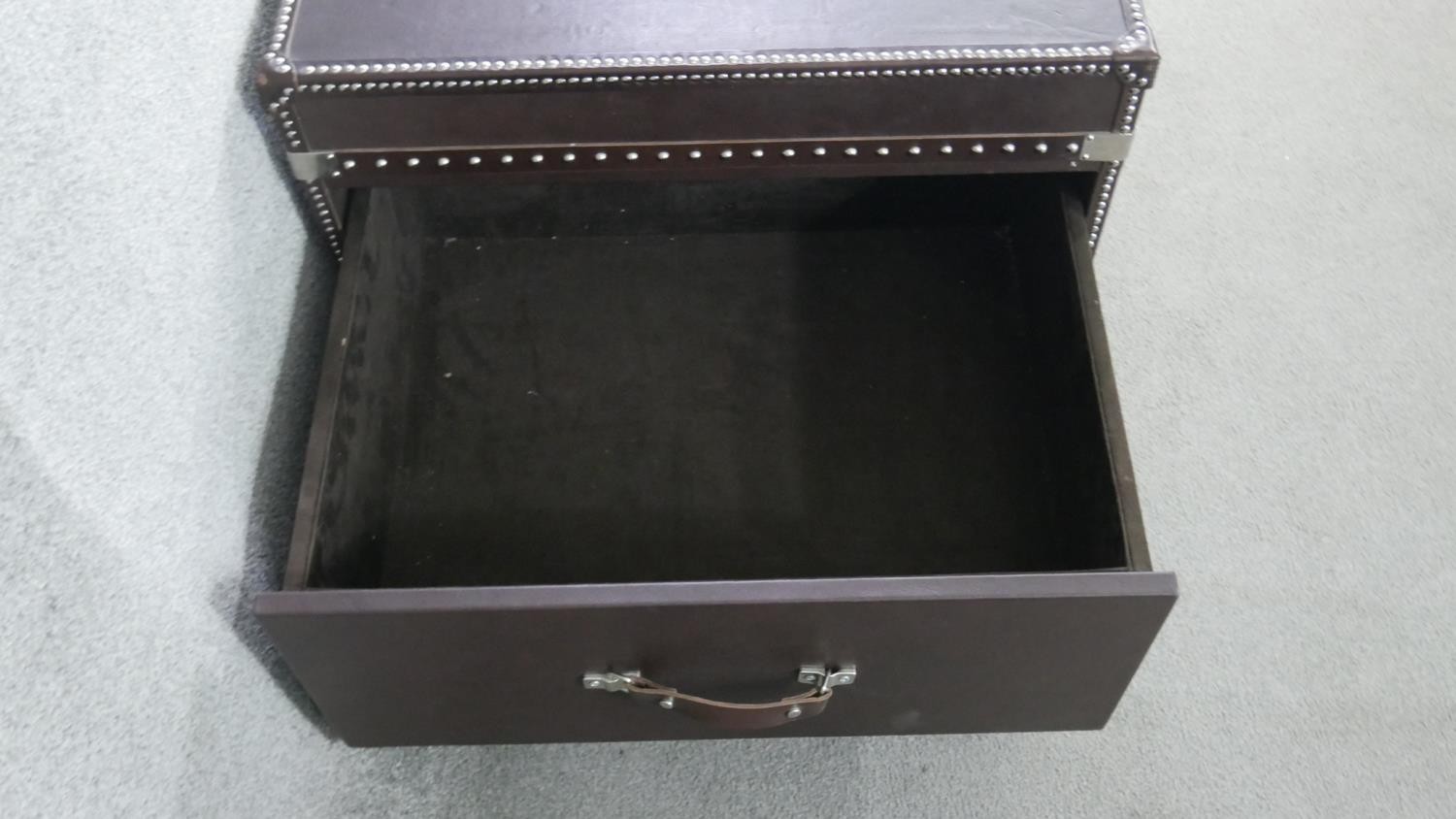 A Dentro Vittoria Steamer Trunk, upholstered in studded chocolate brown leather and having two - Image 4 of 10