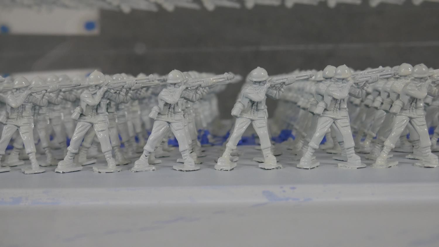 Wendy Bond, 'Peace March', toy soldiers, acrylic on board, signed, dated 2009, label verso. H.56 W. - Image 9 of 10