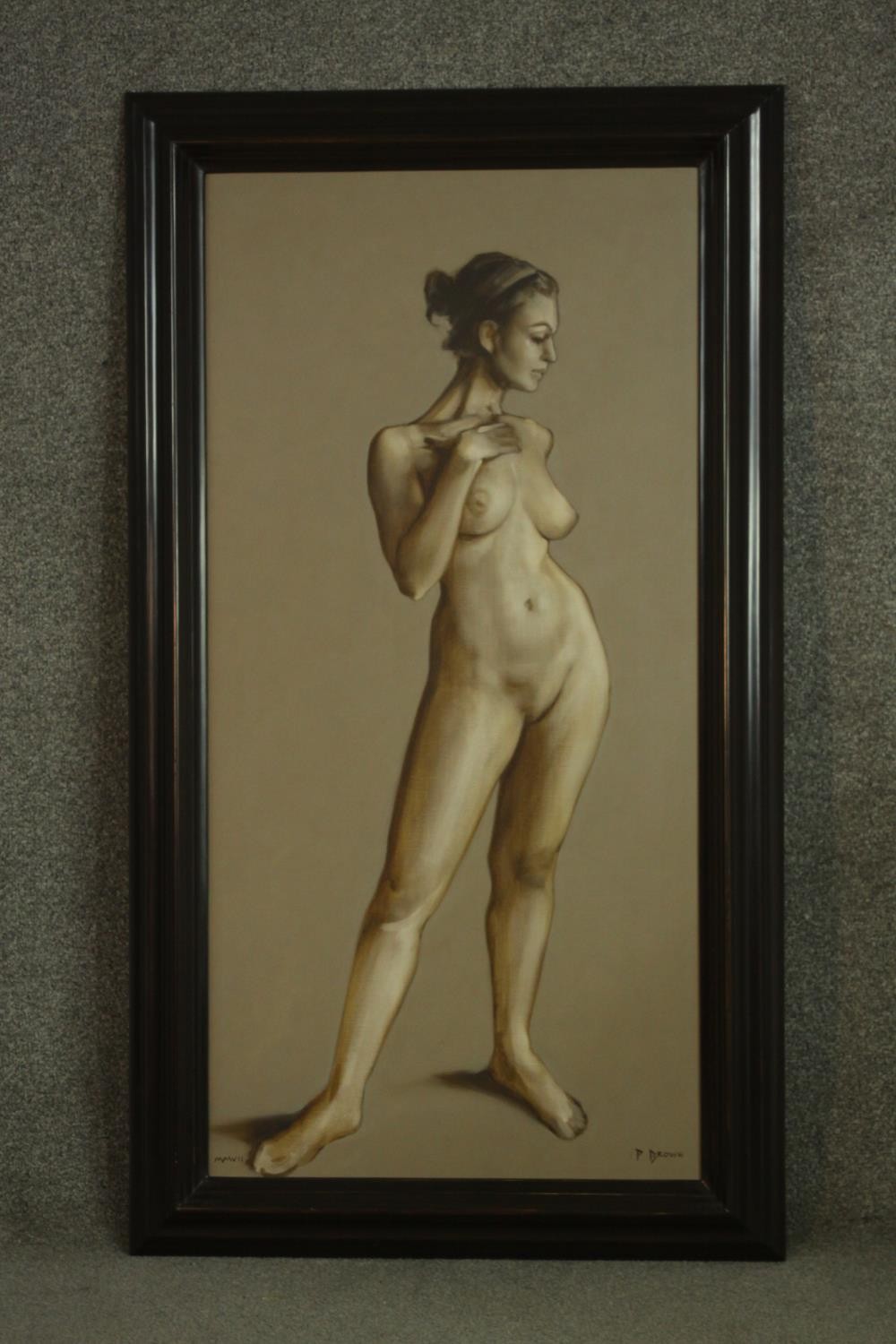 Paul S. Brown (American, b. 1967), a standing female nude oil on canvas, study for Candour, signed - Image 2 of 7