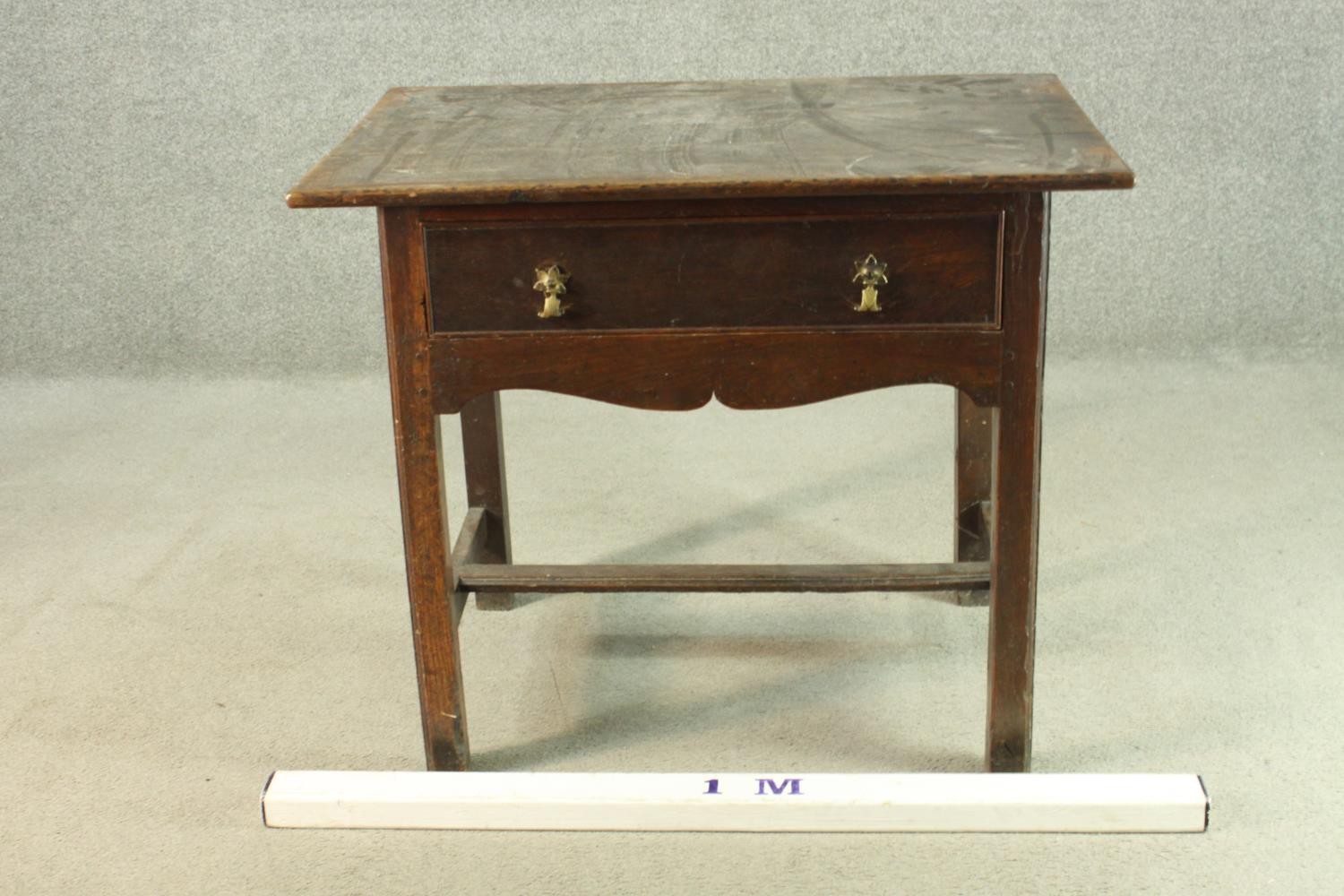 An 18th century oak side table with a rectangular top over a single drawer above a curved apron, the - Image 5 of 9