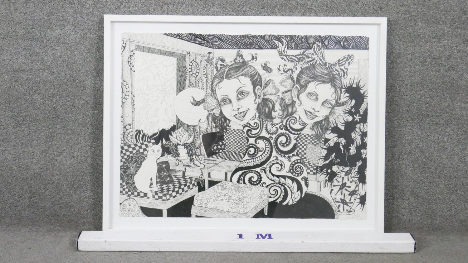 Julie Nord, Danish (1970) felt tip and ink on paper, 'Visitors', signed. H.69 W.87cm - Image 3 of 7
