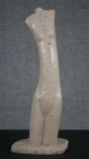 A 21st century carved marble sculpture of a naked torso, signed and numbered to the base. H.58 W.