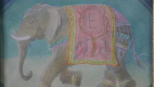 Celia Ward, British (1957), watercolour on paper of an elephant with embellished blanket on its