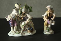 Two 19th century hand painted Meissen porcelain figures. One of a young boy watering flowers and the