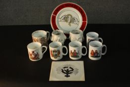 A collection of ceramics with political, royal and satire design, including eight Guardian comedy