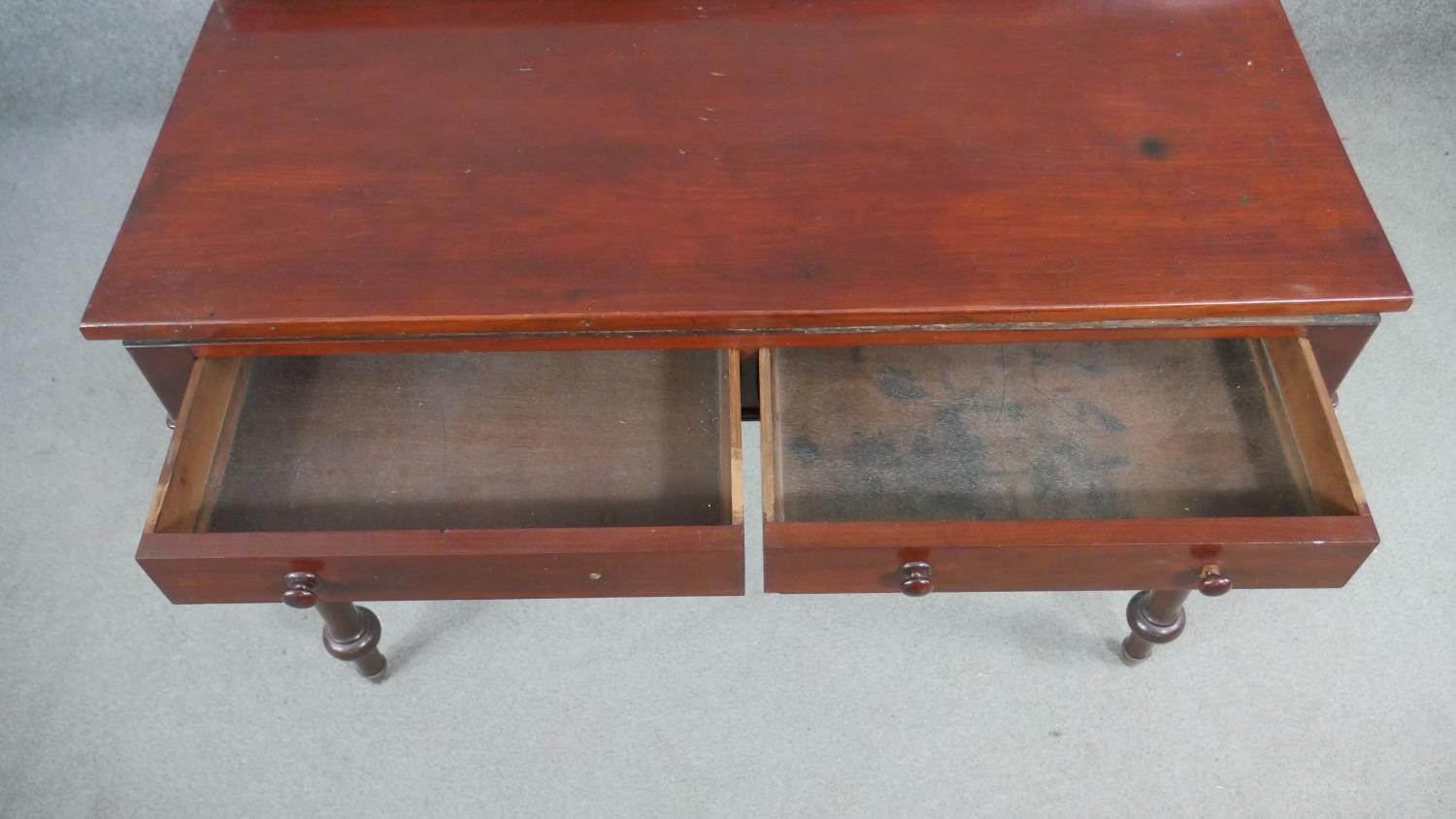 A Victorian mahogany side table, with a gallery back above two short frieze drawers, on carved and - Image 4 of 8