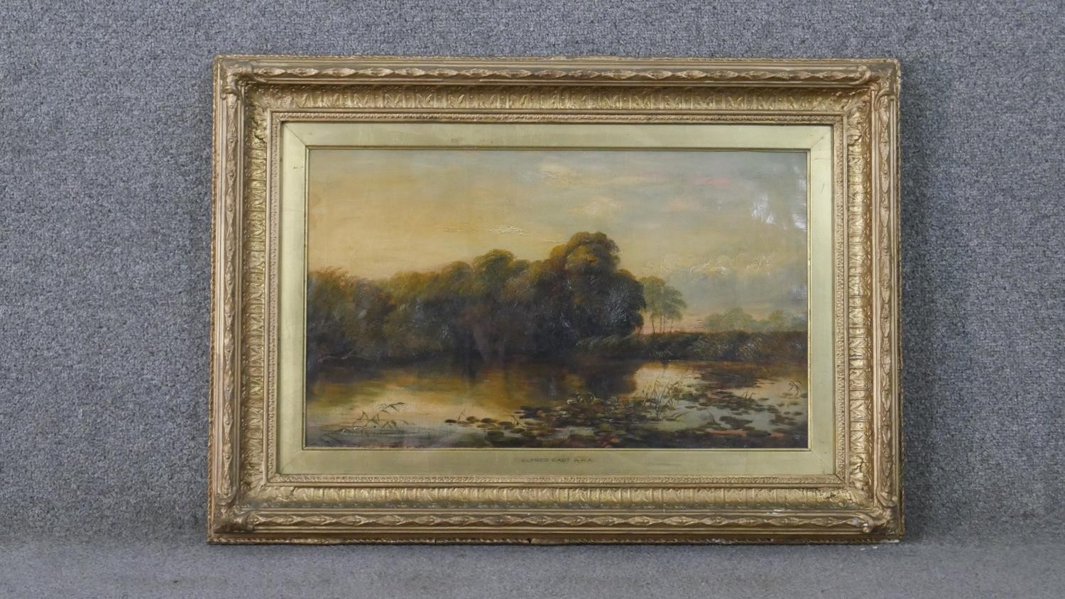 Sir Alfred East, ARA, British (1849 - 1913) - a 19th century oil on canvas of a lake scene at - Image 2 of 7