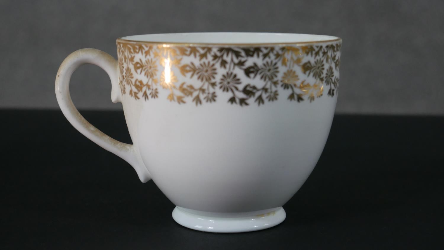 An Adderley gilded floral design fine bone china part six person tea set. Six tea cups and - Image 3 of 8