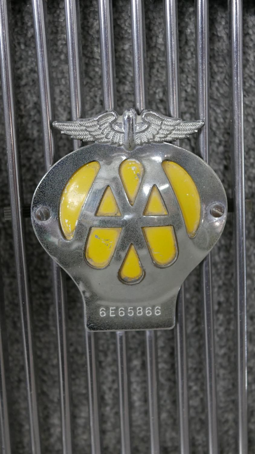 A vintage polished chrome MG car grille, with attached AA badge and MG Car Club badge. H.39 W.68cm - Image 3 of 5